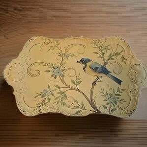 Shabby Chic Serving Tray with Bird Theme Metal Pier One